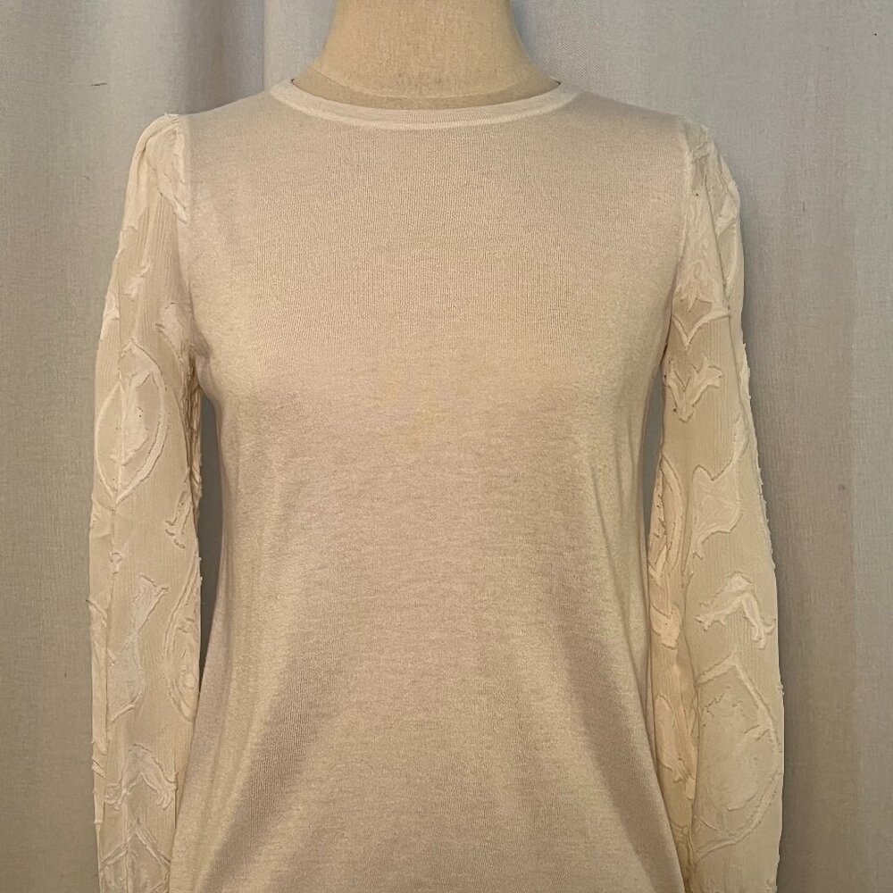 Cream Loft Sweater with sheer sleeves